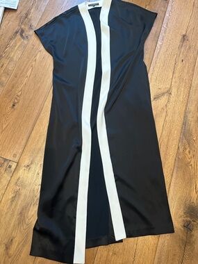 ABS Allen Schwartz Black Midi Jacket with White Trim